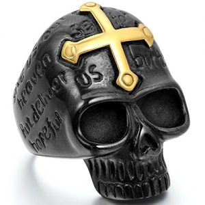 ,Personalizzato con Regalo Borsa JewelryWe Gioielli Anello da Uomo Donna Acciaio Inossidabile Gotico Teschio Cranio Colore Nero Argento 